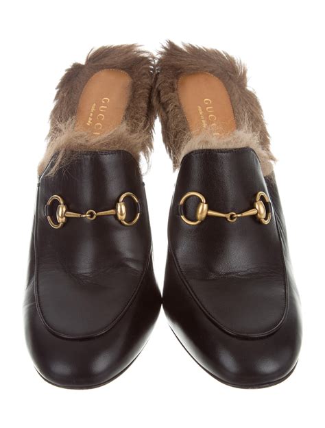 gucci mules gold|Gucci princetown mules with fur.